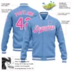 Custom Light Blue Pink-White Bomber Full-Snap Varsity Letterman Jacket - Image 2
